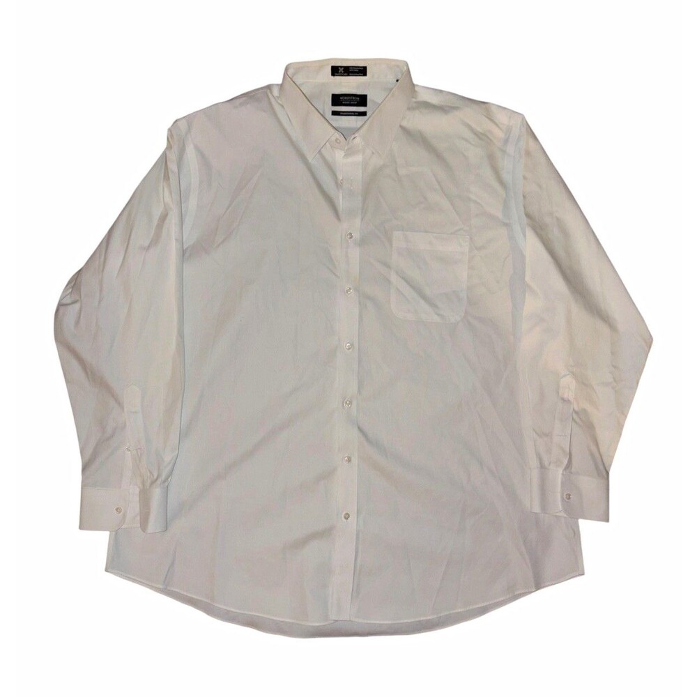 Nordstrom Mens Shop White Wrinkle Resistant Cotton Dress Shirt Smartcare 18.5 35